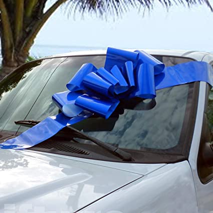 Big Royal Blue Car Bow - 25" Wide, Fully Assembled, Christmas, Large Ribbon Gift Decoration, President's Day, Christmas, Birthday, Graduation, Store Front Display, Easter