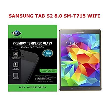 MAK-Premium Quality SAMSUNG TAB S2 8.0 SM-T715 WIFI TEMPERED GLASS SCREEN PROTECTOR EXPLOSION PROOF TEMPERED GLASS FILM (0.3mm) Ultra Thin Lightweight Hardness upto 9H - Includes MAK Microfiber Cleaning Cloth and MAK Application Card (SAM Tab S2 8.0 (WIFI))