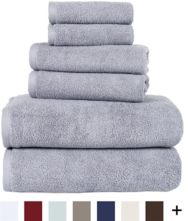 100 Percent Cotton Towel Set, Zero Twist, Soft and Absorbent 6 Piece Set With 2 Bath Towels, 2 Hand Towels and 2 Washcloths (Silver) By Lavish Home