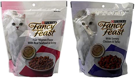 Fancy Feast Purina Gourmet Cat Food (2) Flavor Variety Bundle, 1 Each: Filet Mignon with Real Seafood Shrimp, Savory Chicken Turkey (16 Ounces Each)