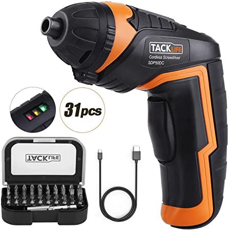 Electric Screwdriver, 4V MAX Cordless Screwdriver with 31pcs Bits, Micro USB Rechargeable, Adjustable LED Light, 3 Level Power Indicator, 2.0 Ah, Portable and Lightweight for Small Projects