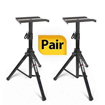 PAIR of Studio Monitor Speaker Stands by Hola! Music, Professional Heavy-Duty Tripod Structure, Adjustable Height, Model HPS-600MS