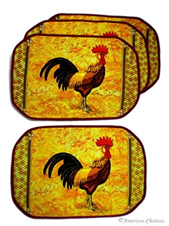 Set 4 Country Rooster Quilted Kitchen Table Place Mats Placemats