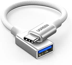 UGREEN Adaptateur USB C vers USB 3.0 5Gbps OTG Câble Type C Mâle vers USB A Femelle Nylon Tressé Aluminium Compatible avec iPhone 15 Plus Pro Max MacBook Pro Air iPad Pro Galaxy S24 (Argent)