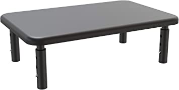Adjustable Height Monitor Stand Riser with Sturdy Steel Legs and Lightweight Wooden Top. Perfect for Printer, Xbox, Flat Screen TV, Laptop, Tablet. Fast Easy Assembly, No Tools Needed. Black
