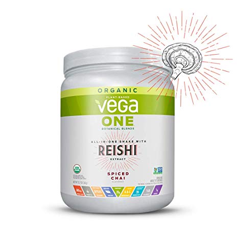 Vega One Organic Botanical Blends Spiced Chai with Reishi (10 servings, 12.7 oz) - Plant Based Vegan Protein Powder, Non Dairy, Gluten Free, Non GMO