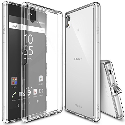 Xperia Z5 Premium Case, Ringke [Fusion] Crystal Clear PC Back TPU Bumper w/ Screen Protector [Drop Protection/Shock Absorption Technology][Attached Dust Cap] For Sony Xperia Z5 Premium - Clear