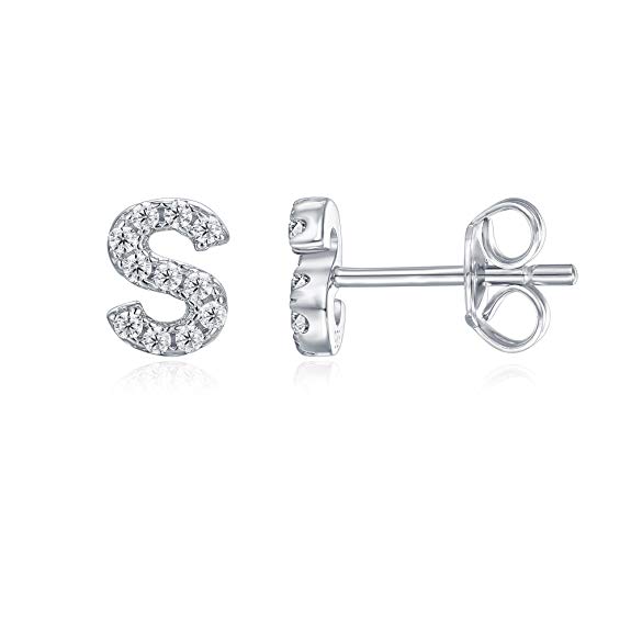 PAVOI 925 Sterling Silver CZ Simulated Diamond Stud Earrings Fashion Alphabet Letter Initial Earrings