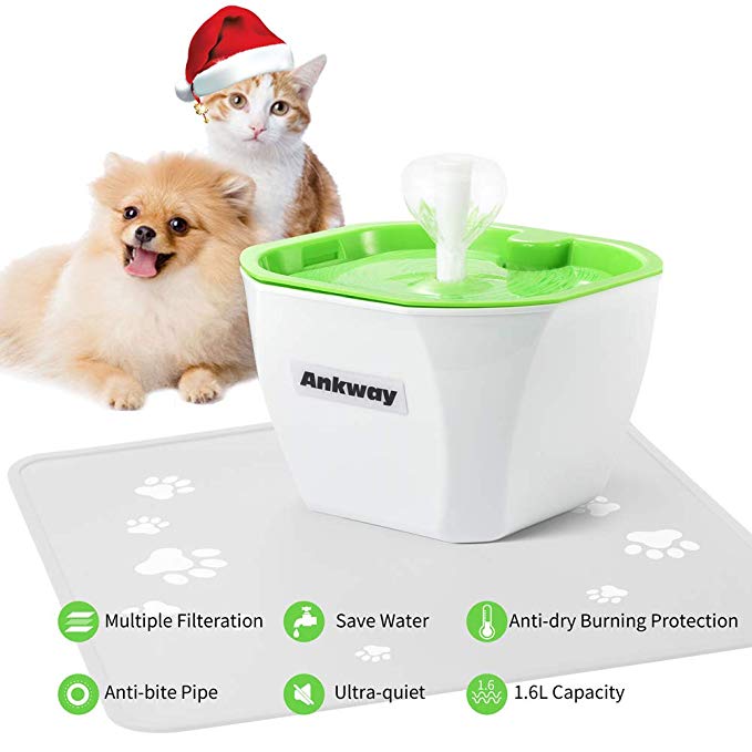 Pet Water Fountain with Anti-bite Pipe, Ankway 1.6L Pet Drinking Fountain with Carbon Filters and Water Level Detector, Water Fountain Pet Drinking Dispenser Ultra-Quiet Pet Fountain for Cats And Dogs