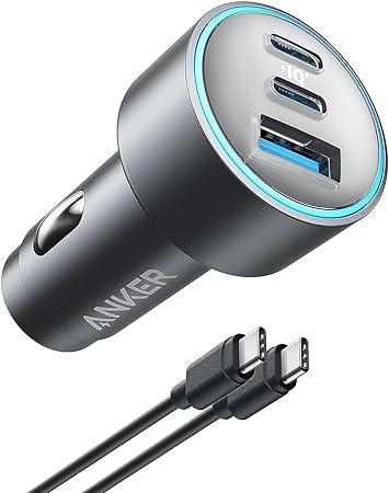 Anker USB-C Car Charger, 67W 3-Port Compact Fast Charger - High-Speed Charging for iPhone 14 Series, Galaxy S23, iPad Air, and More - USB-C to USB-C Cable Included for Easy Connection