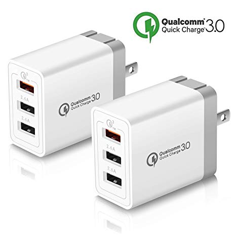 Quick Charge 3.0 Wall Charger Adapter, USINFLY [2 Pack 3Port] Fast Charging Adaptive USB Plug for Samsung Galaxy S10 S10e S9 S8 Plus S7 S6 Edge, Note 8 9, LG G6 G5 V20 V30, HTC, Moto, and More