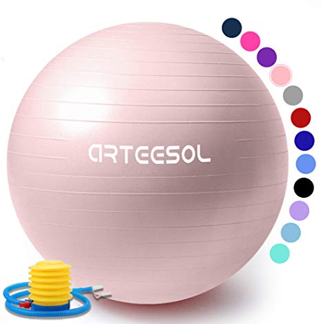 Exercise Ball Arteesol Yoga Ball with Quick Pump Anti-Burst Fitness Balance Swiss Gym Ball 45cm / 55cm / 65cm / 75cm Anti-Slip Heavy Duty Yoga Pilates Core Training Physical Therapy