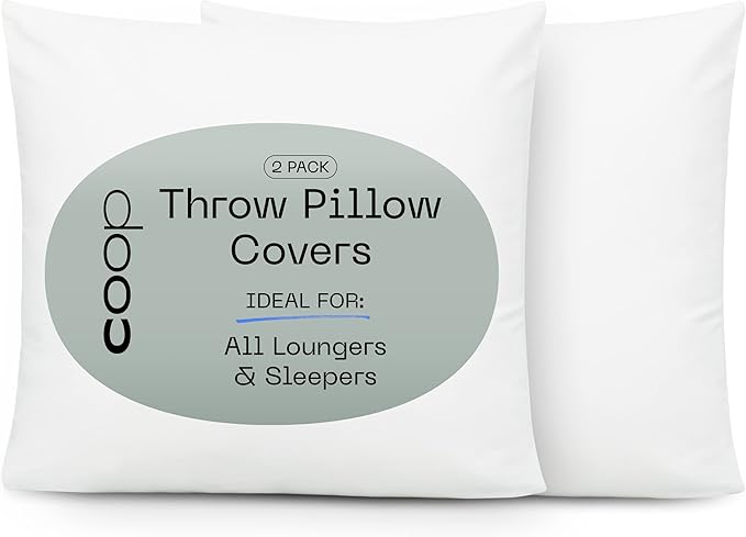 Coop Home Goods Throw Pillow Covers Set of 2 12x 20 Inches White 100% Organic Cotton, Decorative Pillow Case, Indoor Throw Pillowcase Suitable for Sofa Bed Living Room Bedroom, Couch Cushion Covers