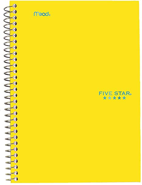 Five Star Spiral Notebook, 2 Subject, College Ruled Paper, 100 sheets, 9-1/2" x 6", Yellow (06180AC6)