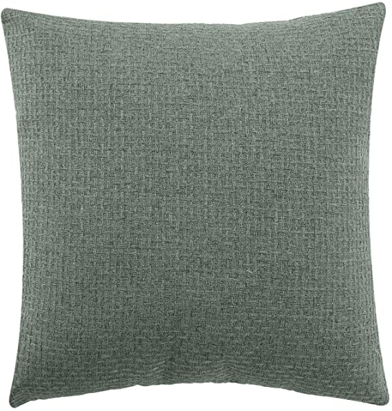Jepeak Comfy Cotton Linen Throw Pillow Cover Rattan Weaved Pattern Cushion Case, Solid Thickened Farmhouse Modern Decorative Square Pillow Case for Sofa Couch Bed (Dull Spruce Green, 16 x 16 Inches)