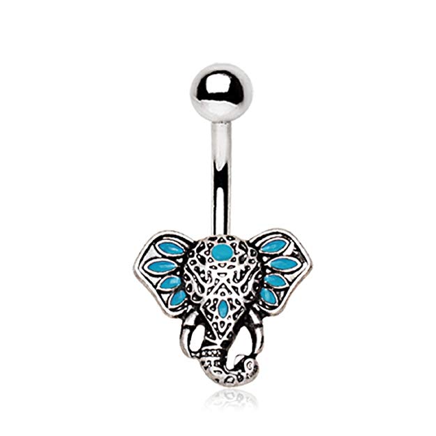 Tribal Elephant Head Navel Ring 316L Surgical Steel 14G