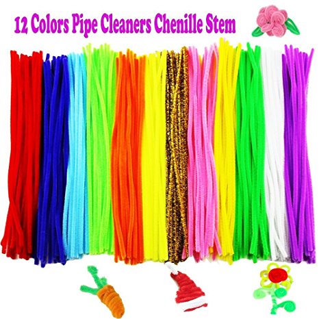 Pipe Cleaners, 240 PCS Arts and Crafts Pipe Cleaners Chenille , 6mm X 12 Inch, 12 Colors by Outee