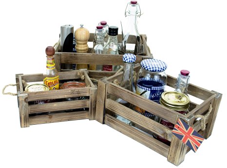 east2eden Vintage Farm Shop Style Wooden Slatted Table Condiment Display Apple Crate in Choice of Sizes & Deals (Large)