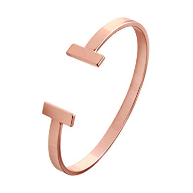 SENFAI Simple Gold Silver Double T Copper Cuff Bracelet