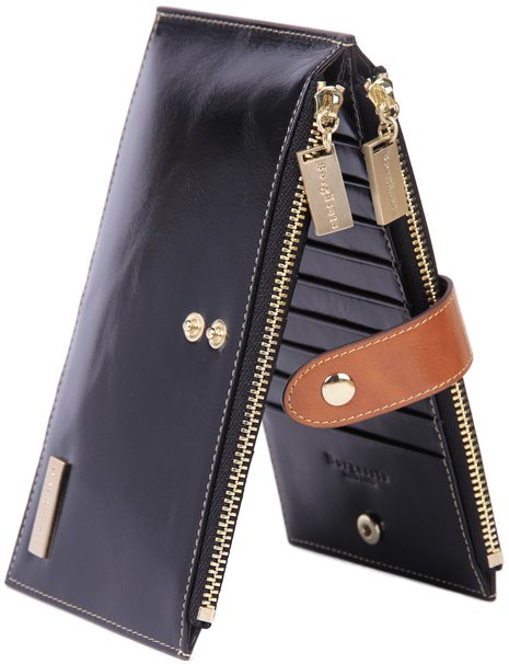 Borgasets Women's Genuine Leather Zipper Wallet Card Case Purse