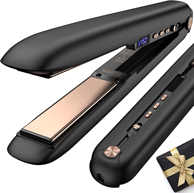 Cordless Hair Straightener Flat Iron with 12800mAh Rechargeable Battery, 1" Travel Flat Iron Wireless Straightener for All Hair Types, 10s Fast Heating, 26 Adjustable Temp, Dual Voltage, Fast Charger