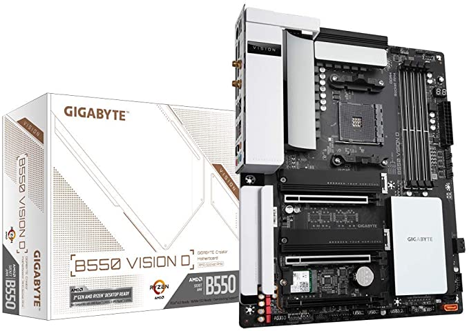 Gigabyte B550 Vision D (AMD Ryzen 3000/B550/ATX/3xPCIe 4.0/3.0/DDR4/ECC Memory/Titan Ridge/3xM.2/USB3.2 Gen 2 Type-C/Intel WiFi 6/Fully Quadro QVL Tested/Dual Intel LAN/1xHDMI 2.1/Motherboard)