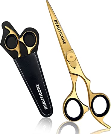 BEAUTICONE Hair Cutting Scissors | Professional Gold Finish Stainless Steel Barber Scissors/Shears | Hairdressing Scissors | Smooth Razor & Sharp Edge Blades - Hair Scissors for Men/Women