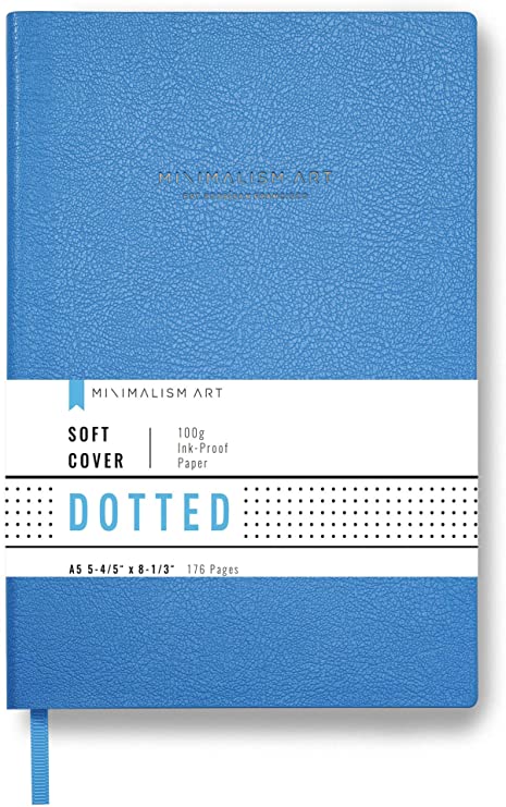 Minimalism Art, Soft Cover Notebook Journal, A5 Size 5.8 X 8.3 inches, Blue, Dotted Grid Page, 176 Pages, Fine PU Leather, Premium Thick Paper-100gsm, Ribbon Bookmark, Designed in San Francisco