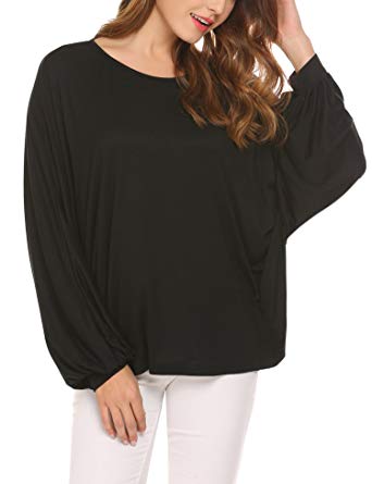 Justrix Women's Batwing Blouse Puff Sleeve Oversized Casual Dolman Loose Tunic Top