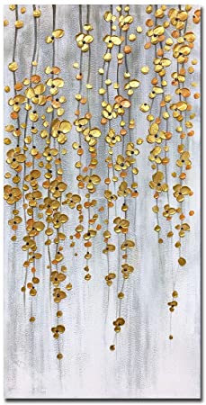 Yotree Paintings, 24x48 Inch Paintings Oil Hand Painting Silver-gold Flowers Painting 3D Hand-Painted On Canvas Abstract Artwork Art Wood Inside Framed Hanging Wall Decoration Abstract Painting