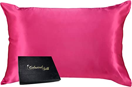 Celestial Silk 100% Pure Mulberry Silk Pillowcase Premium 25 Momme for Hair and Skin, Hypoallergenic Charmeuse Silk Weave on Both Sides - Hidden Zipper Closure (Queen, Hot Pink)