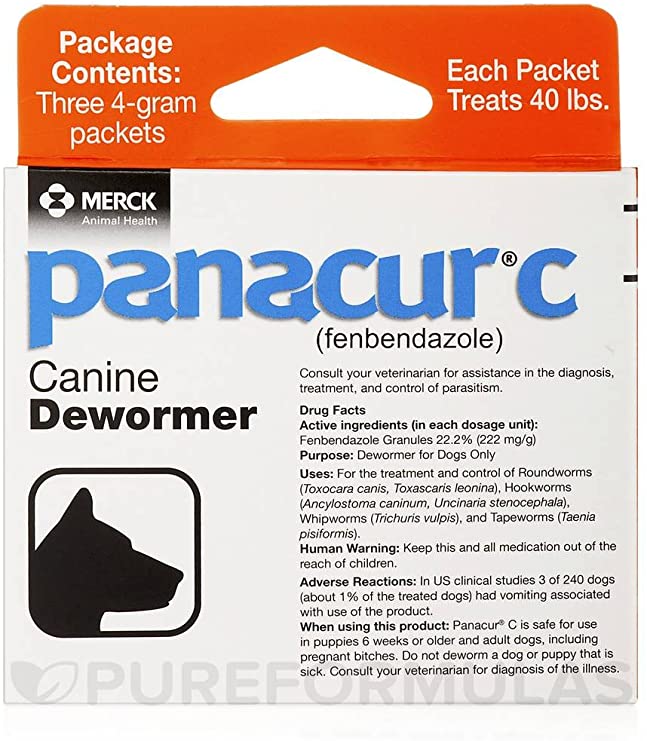 Panacur C Canine Dewormer Dogs 4 Gram Each Packet Treats 40 lbs (3 Packets) (Twо Расk)