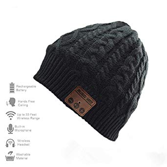 Happy-top Wireless Bluetooth Beanie Hat 4.2 Unisex Winter Warm Knitted Hat Trendy Cap with Stereo Headphone Headset Speaker Mic Hands-free for Sports Workout Best Christmas Gifts (Black)