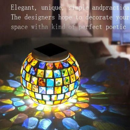 AOMOMO Color Changing Solar Powered Crystal Mosaic Glass Ball LED Light, Rainbow