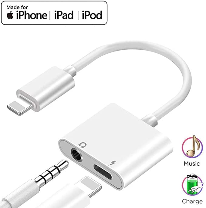 for iPhone Dongle Splitter Charger and Aux Headphone Adapter for iPhone 11/7/7 Plus/ 8/8 Plus/X/10/ XS/XS Max/XR 3.5 mm Charge and Listen to Music Adapter
