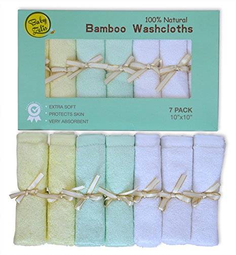 7 Extra Soft Baby Bath Washcloths (10"x10") by Baby Zelis, 100% Natural Bamboo Baby Towels, Perfect Gift for Sensitive Baby Skin