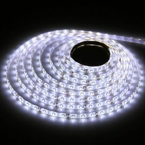 Triangle Bulbs® Cool White Double Density 600 LEDs Flexible led strip light, 3528 Type SMD, 16.4 Ft / 5 Meter, With Easy Installation No wiring required DC jack input just plug and play,