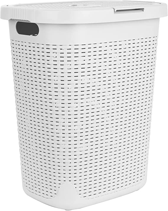 Mind Reader Laundry Basket with Cutout Handles, Washing Bin, Dirty Clothes Storage, Bathroom, Bedroom, Closet, White 50 Liter Hamper, 50HAMP-WHT