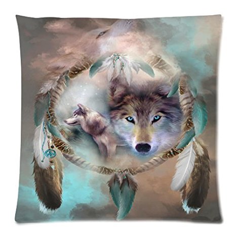 Amy Like Pillowcases Best Cool Wolf Dream Catcher Square Decorative Zippered Pillow Case 18*18 inches (twin sides)