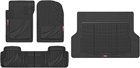 Motor Trend FlexTough Advanced Black Rubber Car Floor Mats – 3 Piece Trim to Fit Floor Mats for Cars Truck SUV & Premium FlexTough All-Protection Cargo Mat Liner, Black (OF-985-BK)