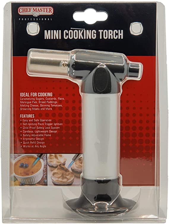 Chef Master 90269 Mini Cooking Torch | Kitchen Blow Torch | Adjustable Flame | Self-Igniting Piezo Trigger Ignition | Easy and Safe Operation