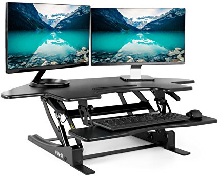 VIVO Black Corner Standing Height Adjustable Cubical Sit to Stand - 43.5" Wide Tabletop Desk Riser (DESK-V000VC)