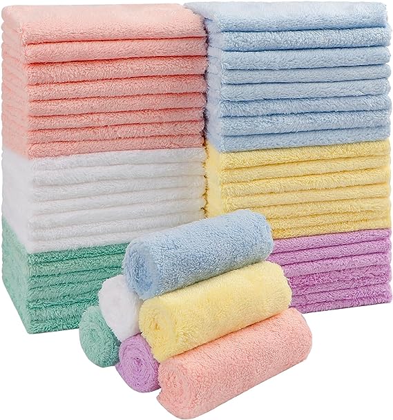 HOMEXCEL Baby Washcloths 50 Pack,Microfiber Coral Fleece Baby Bath Face Towel 7x9 Inch Extra Absorbent and Soft Burp Cloth and Wash Cloths for Newborn,Infants and Toddlers,Gentle On Sensitive Skin