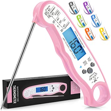 Zulay Digital Meat Thermometer for Grill - (Waterproof) Instant Read Food Thermometer with Backlight Display & Internal Magnet Mount - Cooking Thermometer for Meat, Kitchen, Outdoor & BBQ - Pink