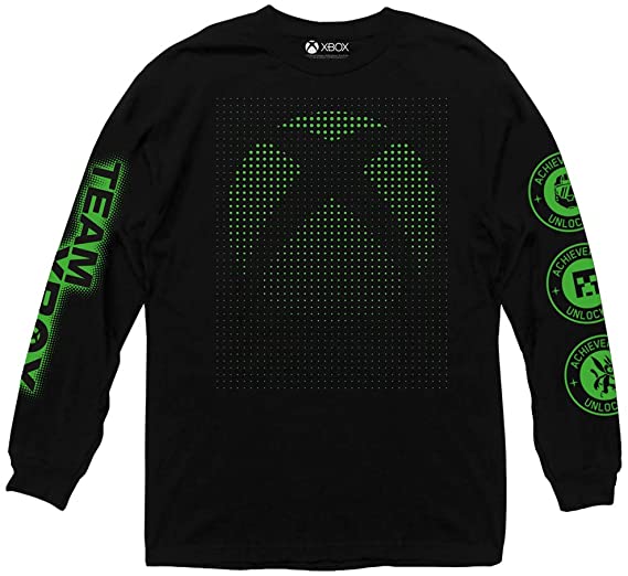 Ripple Junction Xbox Adult Unisex Logo Dot Matrix 100% Cotton Long Sleeve Crew T-Shirt