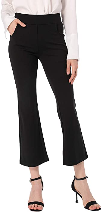 Ginasy Womens Flare Dress Pants Business Casual Crop Work Capris Stretch High Waisted Elastic Pull On Office Trousers