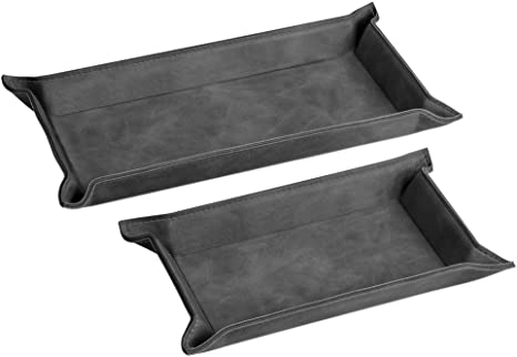 Navaris Faux Leather Tray Set - 2 Valet Organizer Trays for Bedside Table, Night Stand, Desk - Store Keys, Change, Wallet, Phone, Glasses - Black