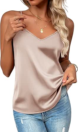 Zeagoo Women's Silk Satin Tank Tops 2024 V Neck Adjustable Spaghetti Strap Sleeveless Camisole Summer Basic Blouse