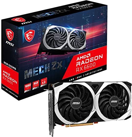 MSI Gaming AMD Radeon RX 6600 128-bit 8GB GDDR6 DP/HDMI Dual Torx Fans FreeSync DirectX 12 VR Ready Graphics Card (RX 6600 MECH 2X 8G)