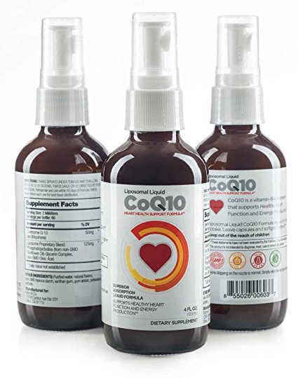 Liquid CoQ10 ★Super Absorbent Liquid Formula for Heart Health (60 Servings) ★Supports Cardiovascular System ★Increases Natural Energy ★High Absorption Coenzyme Q10